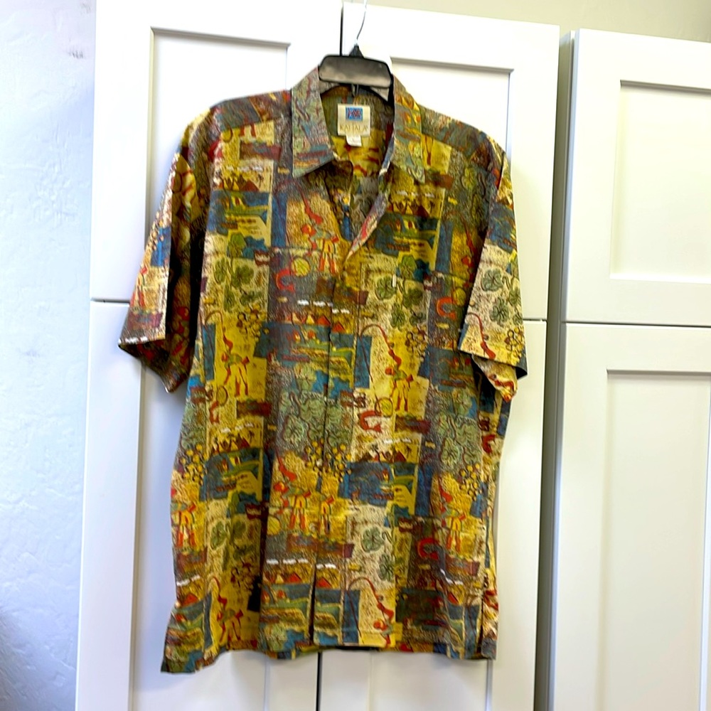 ALOHA SHIRT BY KAHALA SIZE L 100% COTTON COLOR GOLD MADE IN HAWAII